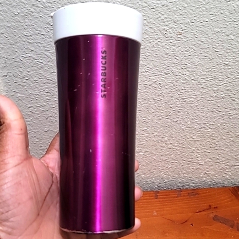 Starbucks Travel Tumbler Mug Purple Metallic White Lid Insulated 12oz Coffee